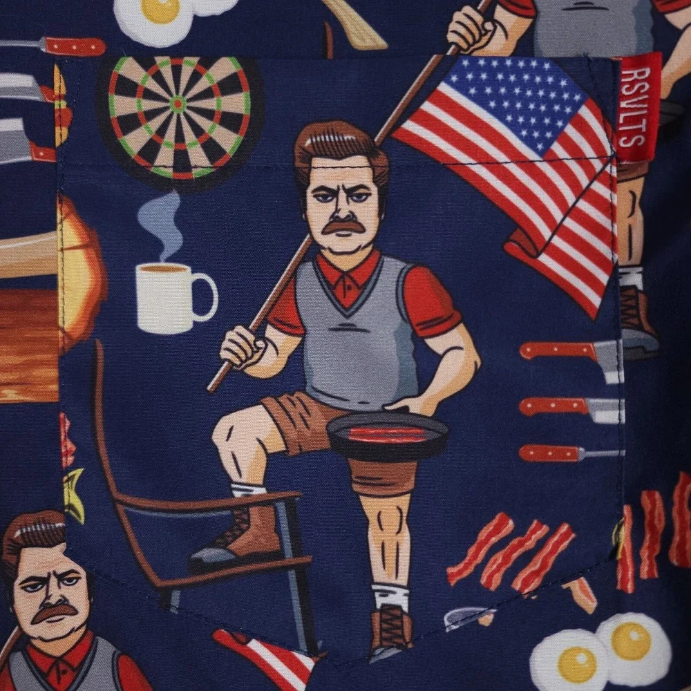 RSVLTS Ron Swanson Shirt Greatness Mens Medium Parks‎ Recreation Button KunuFlex